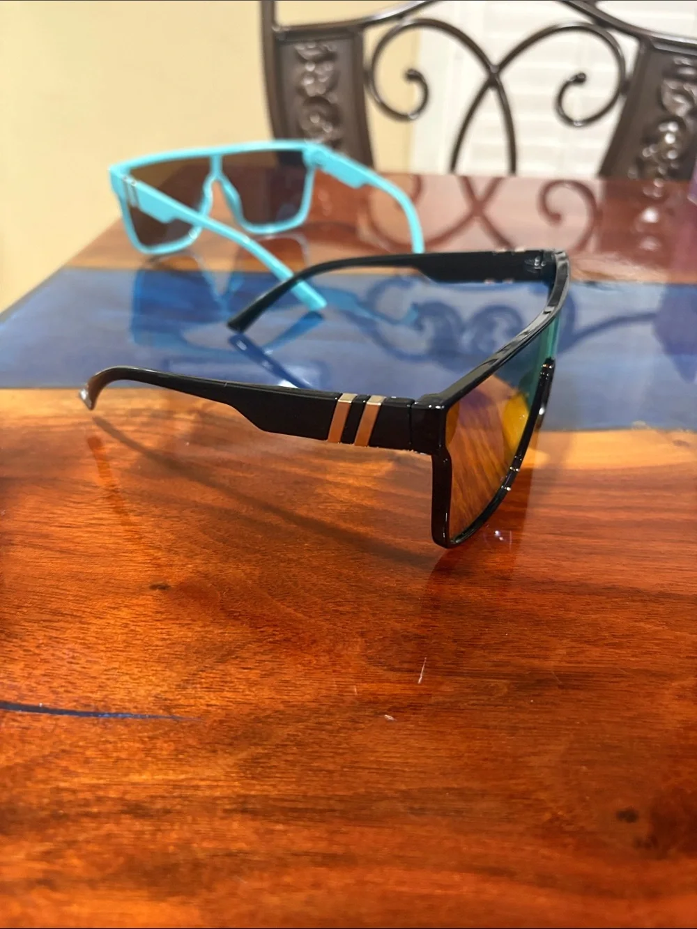 Blue and Black Shield Sunglasses - Sport Mirrored Lenses